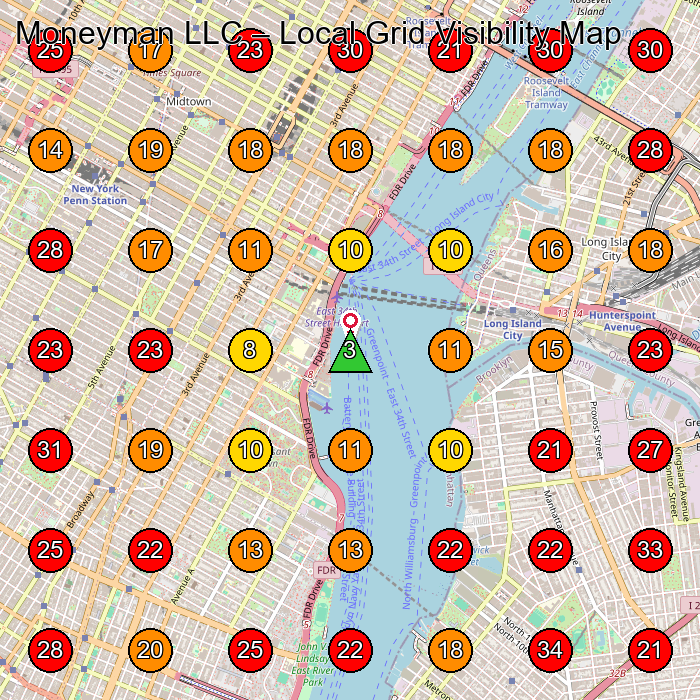 Moneyman LLC GeoGrid visibility map for Moving And Storage Service in New York